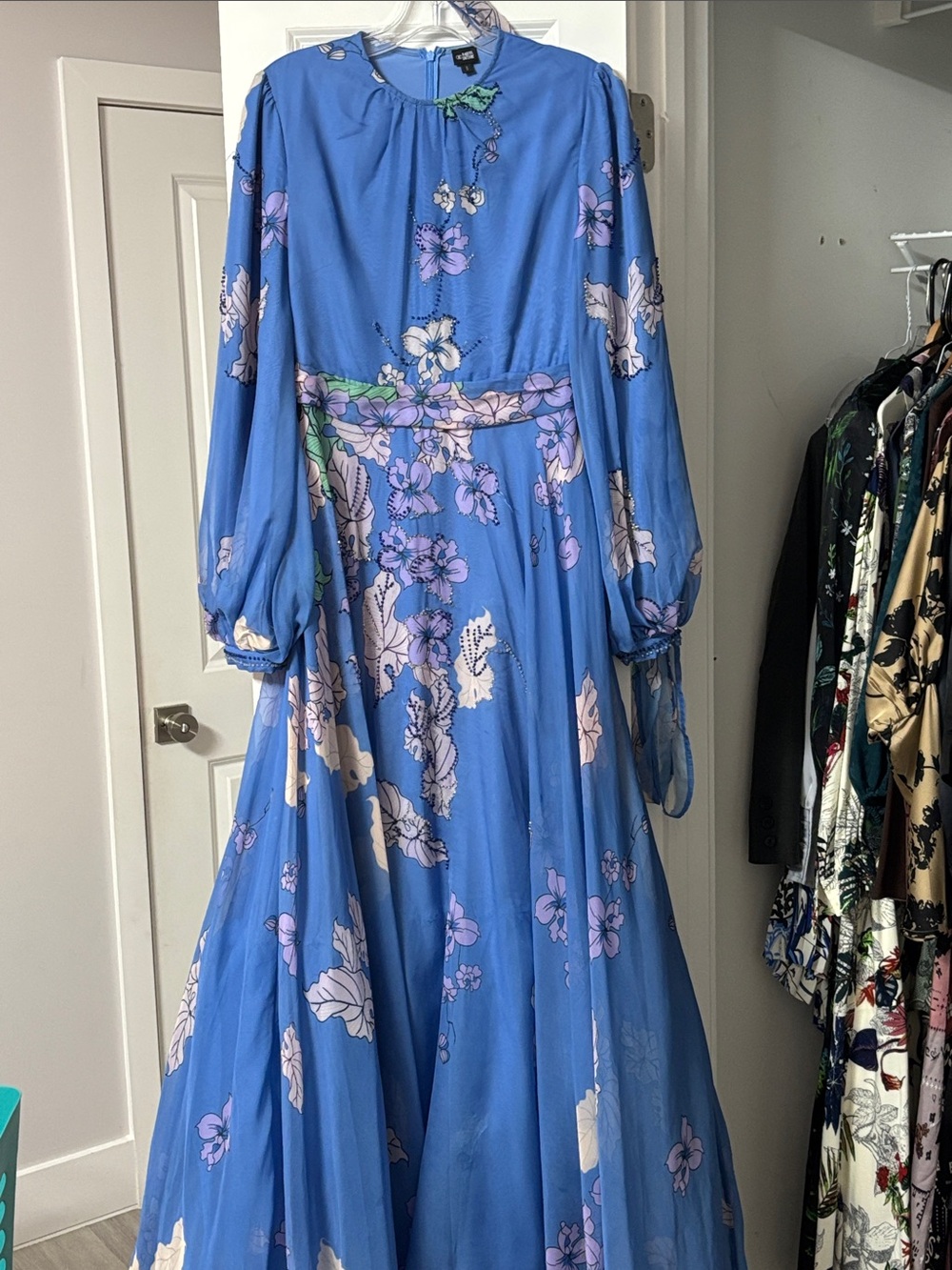 Maxi Floral Long-Sleeve Dress - Blue
